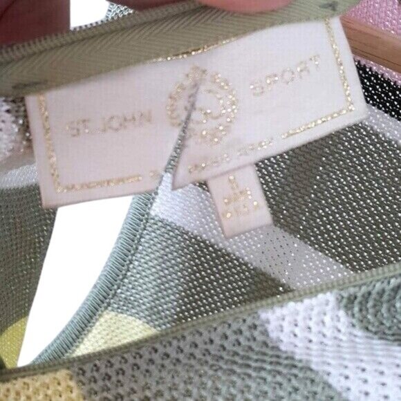 St. John Sport Knit Top Green Small Pink Yellow Sleeveless Back Zipper Striped - Picture 5 of 6